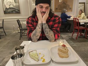 Cheesecake and strawberry shortcake   at Peacefood Cafe - Downtown in New York City