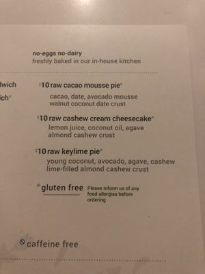 Menu   at Peacefood Cafe - Downtown in New York City
