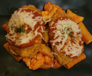 Parmesan rigatoni and PFC cutlet at Peacefood Cafe - Downtown in New York City