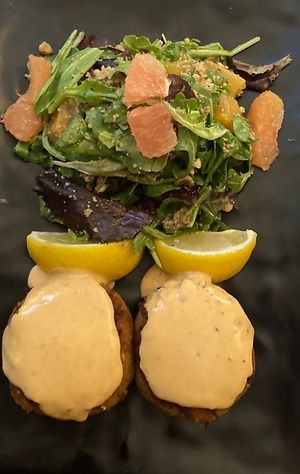 Crab cakes  at Peacefood Cafe - Downtown in New York City