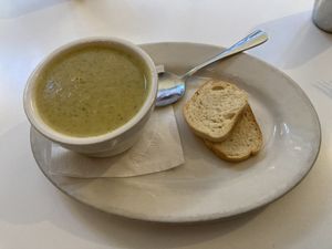 Broccoli cheddar soup  at Peacefood Cafe - Downtown in New York City