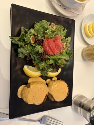 Crab cakes with golden beet salad   at Peacefood Cafe - Downtown in New York City