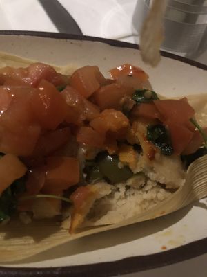 Zucchini pepper cilantro tomato vegetable gluten free tamale  at Peacefood Cafe - Downtown in New York City