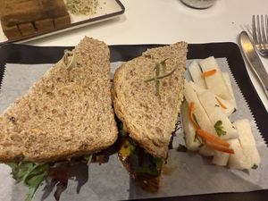 Pumpkin sandwich with tempehh balanced  at Peacefood Cafe - Downtown in New York City