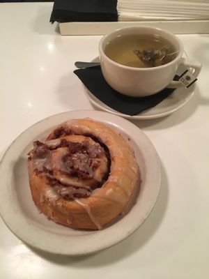 Cinnamon bun and tea! at Peacefood Cafe - Downtown in New York City