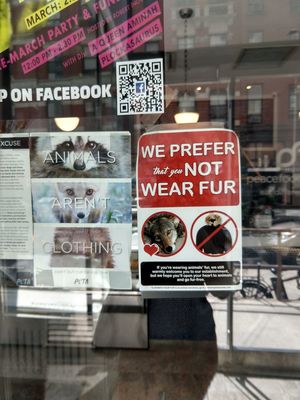 No fur policy! at Peacefood Cafe - Downtown in New York City