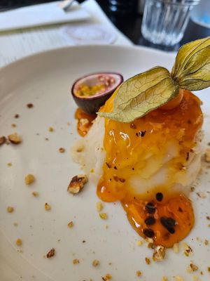 Panna cotta with coconut milk at Stoa Urban Kitchen in Limassol