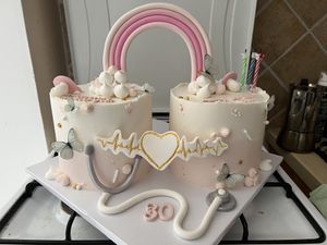 Huge and beautiful birthday cake   at Mila Vegan Patisserie in Rosh Haayin