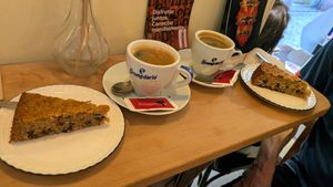 Vegan cake and coffee at La Clandestina Librería-Café in Cadiz