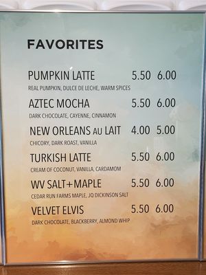 Favorites Menu (as of Oct 2025) at Mea Cuppa Coffee Lounge in Charleston