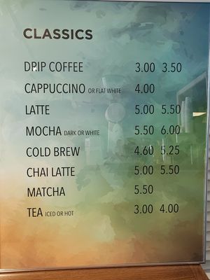 Classics Menu (as of Oct 2025) at Mea Cuppa Coffee Lounge in Charleston