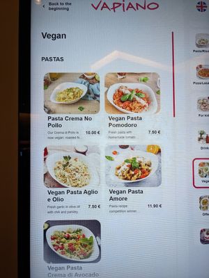 Menu-pasta at Vapiano - Foorum in Tallinn