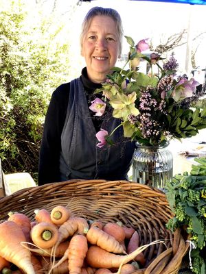 Local flowers and veges  at Beechworth Farmers' Market in Beechworth