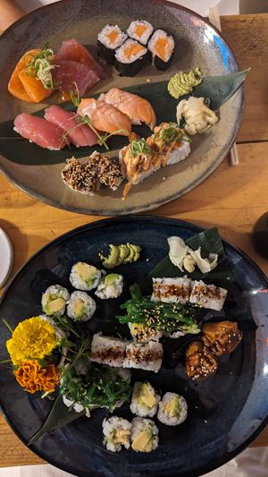 Veggie combination platter (and sushi/sashimi combination) at Cafe Dozo in Lisbon