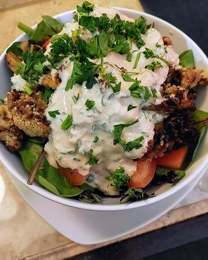 Cauliflower wrap as a salad. Thank you, Ash! Delicious! at iCreate Cafe in Pottstown