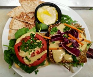 falafel burger with baba side at iCreate Cafe in Pottstown