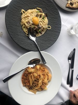 Carbonara and tag-Bolognese at Crossroads Kitchen in Los Angeles