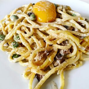 Spaghetti Carbonara  at Crossroads Kitchen in Los Angeles
