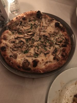 Mushroom Bianca pizza - our favorite of the night at Crossroads Kitchen in Los Angeles
