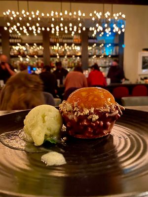 Dessert - Caramelized Apple-Pecan Snowglobe. Fine Art! #Veganuary at Crossroads Kitchen in Los Angeles