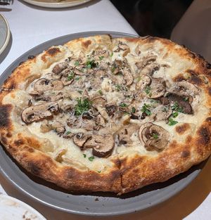 Truffle mushroom bianco pizza  at Crossroads Kitchen in Los Angeles
