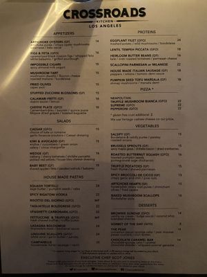 Printed Menu Oct 2022  at Crossroads Kitchen in Los Angeles