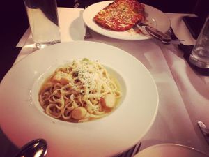 Scallop linguine and scaloppini&parmesan   at Crossroads Kitchen in Los Angeles