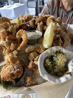 Calamari, Oysters Rockefeller, Lobster mushrooms, and more!  at Crossroads Kitchen in Los Angeles