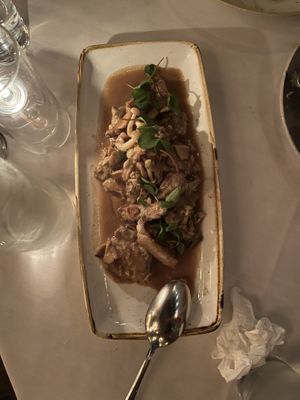 Pumpkin seed tofu Marsala   at Crossroads Kitchen in Los Angeles