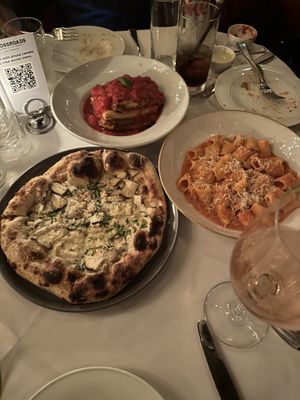 Pizza, lasagna and rigatoni  at Crossroads Kitchen in Los Angeles
