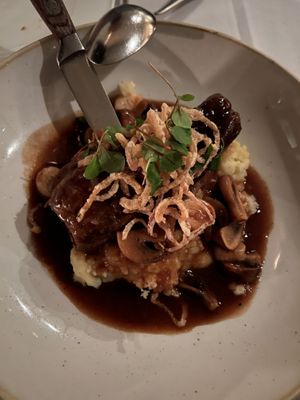 Fantastic eggplant and mashed potato dish   at Crossroads Kitchen in Los Angeles