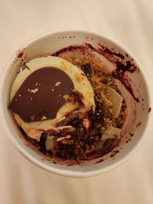 Pear cake dessert with port sorbetto. at Crossroads Kitchen in Los Angeles