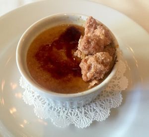 pumpkin creme brûlée with praline pecans  at Crossroads Kitchen in Los Angeles