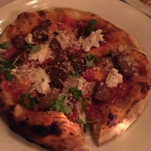 veggie sausage pizza  at Crossroads Kitchen in Los Angeles
