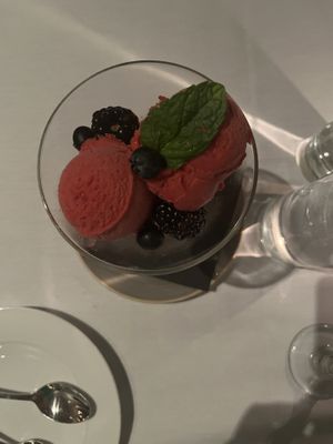 Raspberry Sorbet  at Crossroads Kitchen in Los Angeles