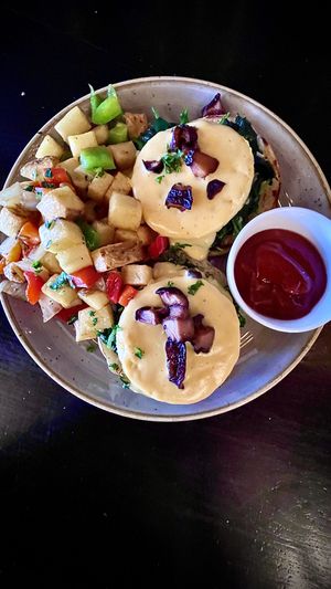 Beautiful presentation of this Benedict.   at Crossroads Kitchen in Los Angeles