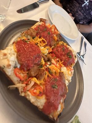 Italian sausage pizza   at Crossroads Kitchen in Los Angeles