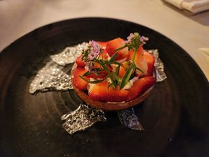 Strawberry Tart at Crossroads Kitchen in Los Angeles