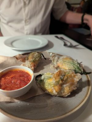 Stuffed Zucchini blossoms at Crossroads Kitchen in Los Angeles