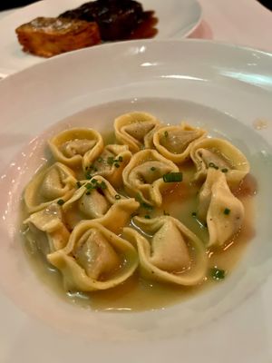 Porcini & Leek Tortellini with parmesan herb butter.  at Crossroads Kitchen in Los Angeles