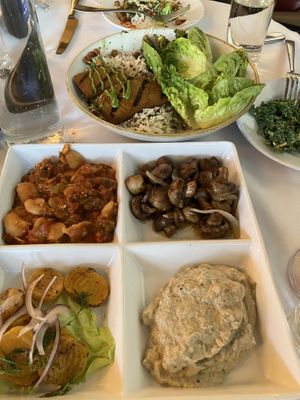 Mezze bowl and crossroads bowl   at Crossroads Kitchen in Los Angeles