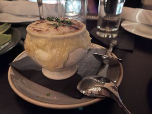 French onion soup (3 ⭐️ )  at Crossroads Kitchen in Los Angeles