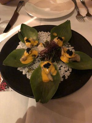 Oyster mushroom shooters at Crossroads Kitchen in Los Angeles