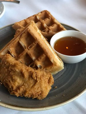 Chicken and waffles  at Crossroads Kitchen in Los Angeles