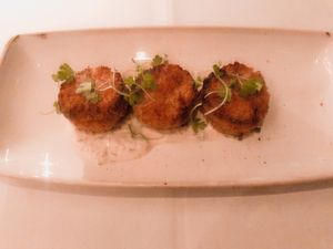 Crab cakes at Crossroads Kitchen in Los Angeles