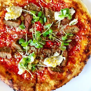 Spicy Meatball Pizza at Crossroads Kitchen in Los Angeles