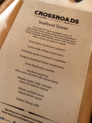 This is a seasonal menu at Crossroads Kitchen in Los Angeles