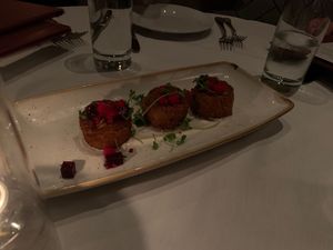 Crab cakes! at Crossroads Kitchen in Los Angeles