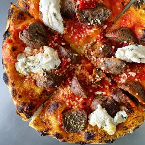 Spicy Meatball Pizza at Crossroads Kitchen in Los Angeles