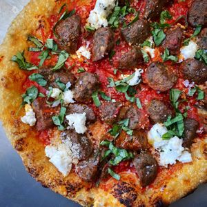 Spicy Meatball Pizza - Delicious  at Crossroads Kitchen in Los Angeles